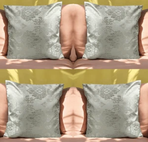 Set of 4 Cushion Covers Beige Gold 18X18"45X45cm Shimmer Damask Home Decorative - Picture 1 of 11