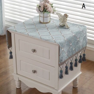 Luxury Bedside Table Cloth Plaid Check Tassels Table Furniture Dust Cover Decor - Picture 1 of 12