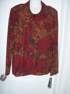 WOMENS BRIGGS NEW YORK BURGUNDY FLORAL BLAZER SIZE 1X NWT - RETAIL $48.00 - Picture 1 of 8