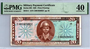 Series 681 $20 Military Payment Certificate 1st Printing PMG 40 XF - Picture 1 of 3