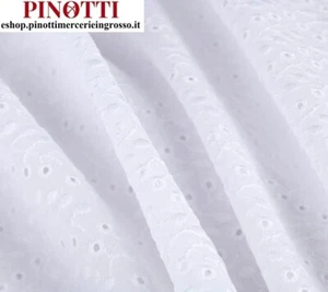 TESSUTO STOFFA PIZZO SANGALLO 100% COTONE BIANCO CAMICERIA AL METRO/ALTO CM 140 - Picture 1 of 3