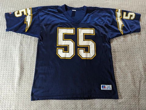 Junior Seau San Diego Chargers Jersey Mens 48 Large Blue Vintage Russell USA #55 Cover