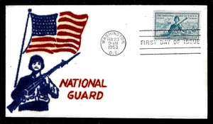 1017 3c Stamp (1953) THE NATIONAL GUARD FDC HD/HP BY VELVETONE FELT CACHETS ! - Picture 1 of 1