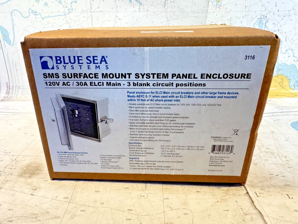Panel SMS Blue Sea 3116 con gabinete marino 30A ELCI 120V compatible con ABYC ¡NUEVO!! Foto 1 de 4