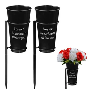 Metal Cemetery Vase Flower Holder with Spikes in Ground Grave Vases - Picture 1 of 6