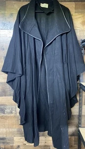 Vintage Dani Colby Cape Coat Wool w/ Faux Leather Trim One Size Black - Picture 1 of 8