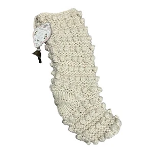 Shabby Chic NWT Chunky Handknit 22" Cream Christmas Stocking w/ Metal Bell - Picture 1 of 5