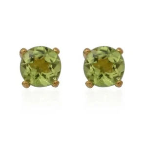 Natural Hebei Peridot Stud Earrings Yellow Gold Overlay 925 Sterling Silver 2 Ct - Picture 1 of 4