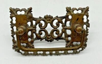 Armário antigo ornamentado retangular bronze latão gaveta puxar ferragens antigas - Imagem 1 de 4