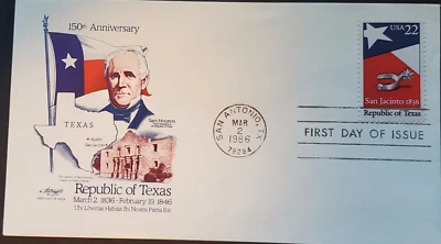TEXAS 150th Republic of Texas Anniversary March 2 1836-Feb 19th 1986 first day - Image 1 of 4