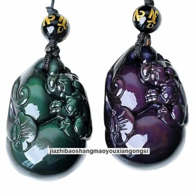 Natural Arco Iris Obsidiana PIXIU Tian Lu Calabaza Calabaza Collar Colgante Cadena Foto 1 de 4