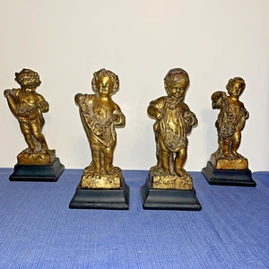 4 Vintage Gilt Gold Borghese Putti Child Cherub Figurine Statue French Classical - Picture 1 of 15