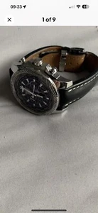 Breitling leather strap, black white stitches Men's Black Watch - AB0521 B05 - Picture 1 of 7