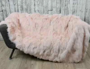 Luxury Pink Fox Fur Blanket Throw. Real Fur Baby Pink Blanket - Picture 1 of 3
