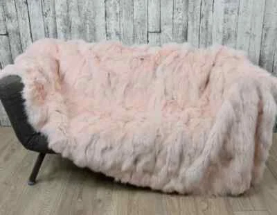 Luxury Pink Fox Fur Blanket Throw. Real Fur Baby Pink Blanket - Image 1 of 3