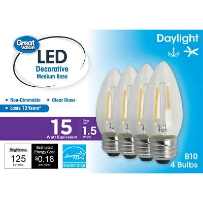 LED Bulb 1.5 Watt (15W Equivalent) B10 Decorative Lamp, Non-Dimmable,4-Pack - Image 1 of 4