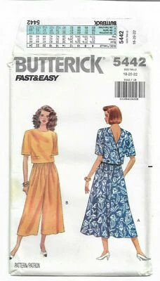 BUTTERICK #5442 MISSES' SIZES 18-20-22 TOP, SKIRT & SPLIT SKIRT PATTERN UNCUT - Image 1 of 4