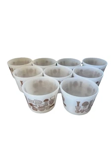 Mid Century Sears Weiß Glas Backen Ofengeschirr Braun Pilze 3" Schale Pudding Tasse - Bild 1 von 8