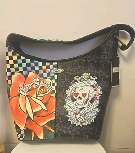 Ed Hardy LOVE KILLS TOTE BAG NWT Skull Purse Smoke/Pet Free Home  - Picture 1 of 5