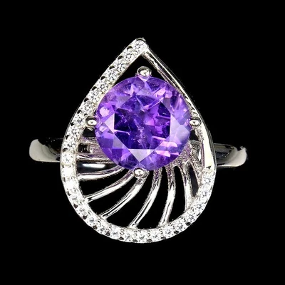 Anello in argento sterling 925 rotondo ametista viola 8 mm gemma gioielli 7 - Immagine 1 di 4