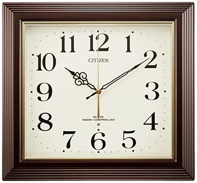 4MY803-006 Rhythm Citizen Wall Clock Radio Analog Square Brown "Yasaka" 4My80 - Image 1 of 3
