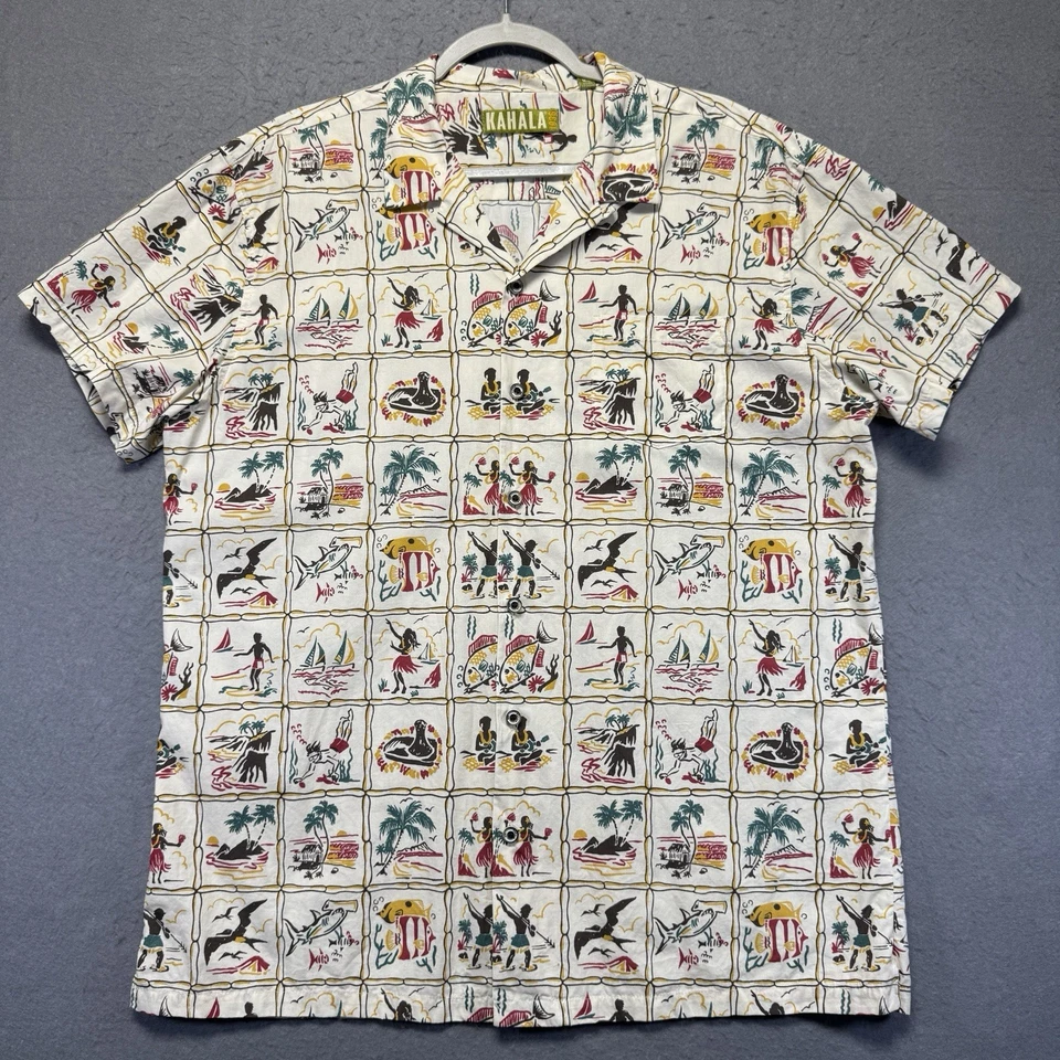Camisa Kahala Adulto Extra Grande Marfil Símbolos Geométricos Hecha a Mano Hawai Informal Foto 1 de 4