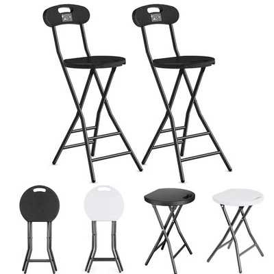 Round Collapsible Folding Bar Stool Counter Height Chairs for Camping Kitchen US - Image 1 of 4