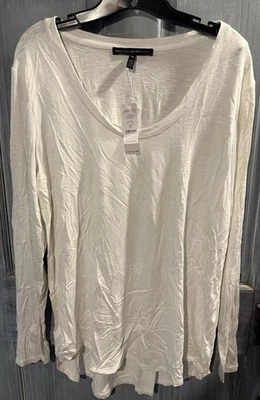 White House Black Market WHBM “The Legging Tee” Blanco y Plateado Manga Larga-XL Foto 1 de 4