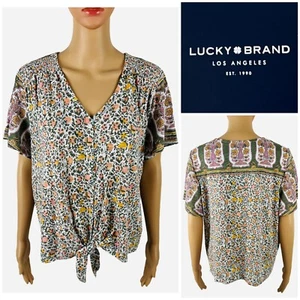 Lucky Brand Womens Large Top Front Tie Floral Cotton Blend NWT $59.50 - Picture 1 of 12