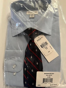 Boys Dress shirt & clip on Tie Michael Strahan Size 20R New w/tags & bag Blue - Picture 1 of 9