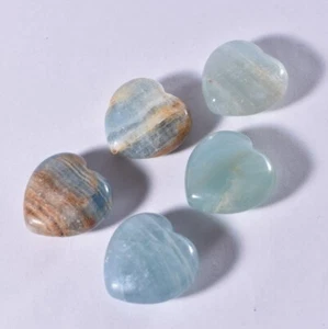 Blue Onyx Crystal Heart Banded Blue Calcite Lemurian Aquatine Calcite 1x 27mm - Imagen 1 de 3
