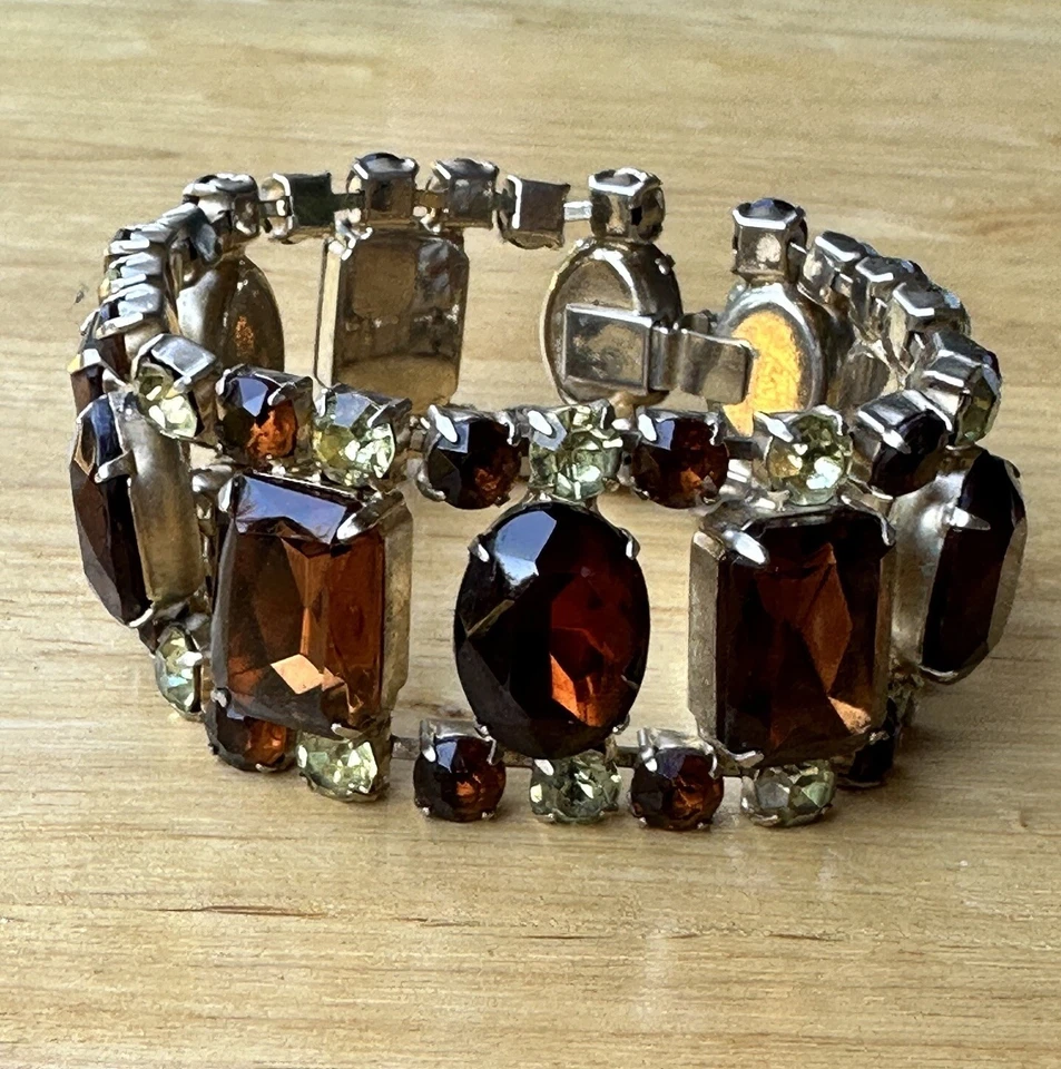 Pulsera de eslabones vintage talla 7 diamantes de imitación amarillo ámbar cristal chapado en oro Foto 1 de 4