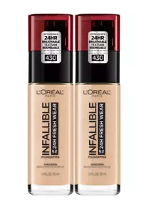 2 Pk L'OREAL Infallible 24hr Fresh Wear Foundation 430 Ivory Buff - Picture 1 of 3