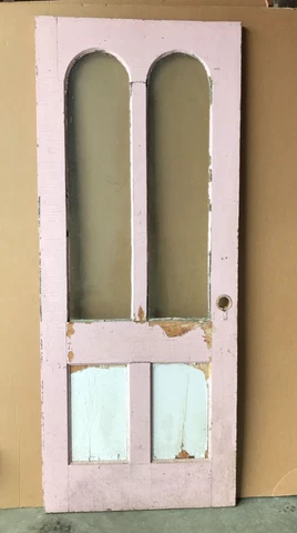 1 Antique Exterior 34x84 Shabby Double Arched Glass Top Farmhouse Door 450-23B Cover