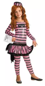 Detention-ista Pink Sequin Prisoner Inmate Fancy Dress Halloween Child Costume - Picture 1 of 4