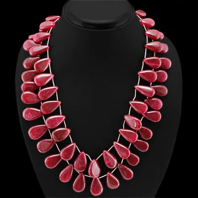 FANTASTIC MARVELLOUS 823.00 CTS EARTH MINED 2 STRAND RED RUBY PEAR BEAD NECKLACE - Image 1 of 3