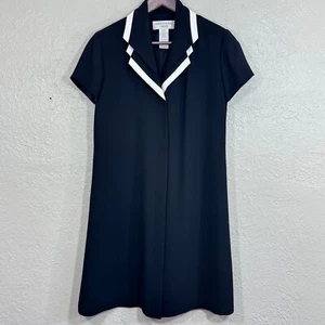 Vtg 90s Dress 6 Old Money Quiet Luxury Contrast Collar Button Minimalist Demure - Picture 1 of 12
