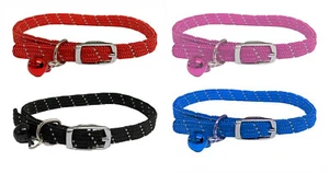 Cat / Kitten Reflective Softweave Release Pet Collar With Safety Elastic & Bell - Picture 1 of 17