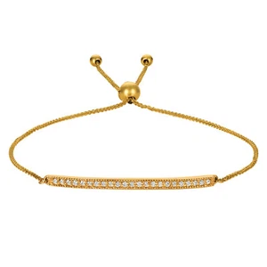 0.20 Carat Natural Diamond Bolo Bar Bracelet G SI 14K Yellow Gold 7'' adjustable - Picture 1 of 1