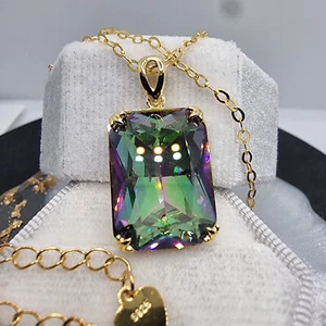 Mystic Topaz Viking Pendant 14K Gold And 925 Sterling Silver Iridescent Gemstone - Picture 1 of 3