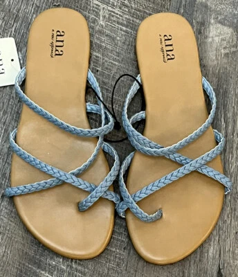 Nuevo con etiquetas Sandalias planas ANA talla 8 azul cambray con tiras para mujer Foto 1 de 4