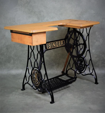Restored Singer 17 Cast Iron Treadle Sewing Machine Base Table Original Antique Cover