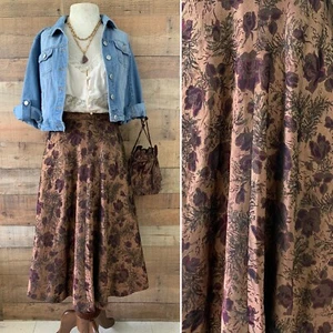Vintage 40’s 1950's Rustic Romantic Floral Metallic Brocade Style A-line Skirt - Picture 1 of 8