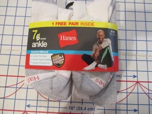 NWT 7 Pr White/Gray HANES Comfort Blend Men's 6-12 Ankle Socks/Cushioned/Stretch - Picture 1 of 3