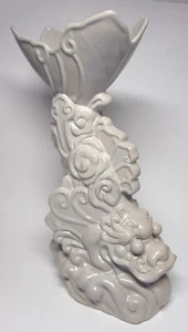 Vintage Oriental Sea Dragon Fish Tall Pottery Vase w/Lt Blush Gray Glaze- WOW!! - Picture 1 of 8