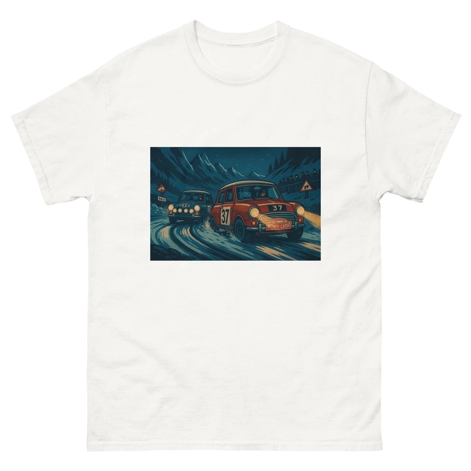 Mini-estilo coches de rally Monte Carlo en los Alpes nevados, camiseta vintage de deportes de motor Foto 1 de 1