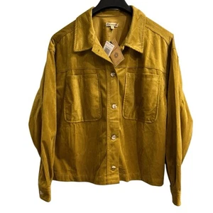 Democracy Corduroy Jacket Womens XL Mustard Yellow Boxy Shacket Western Boho - Picture 1 of 9
