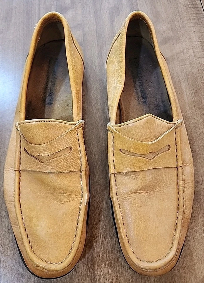 Donald J Pliner Hombre Tostado/Dorado Cuero Penny Mocasines 12 M  Foto 1 de 4