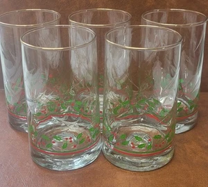 6 ARBY'S Christmas Holiday Collection Stechpalme Beere 5-1/4" Becher Glas c.1983-84 - Bild 1 von 5