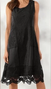 Soft Suri romantisches schwarzes Midikleid mit gemischter Ton in Tonhöhe Spitze bestickt 2X - Bild 1 von 5